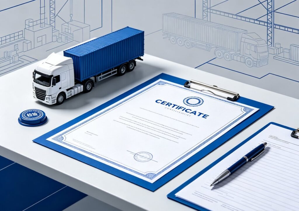 ISO certification document with heavy duty semi trailer model, quality certificate for heavy truck and trailer export to Africa