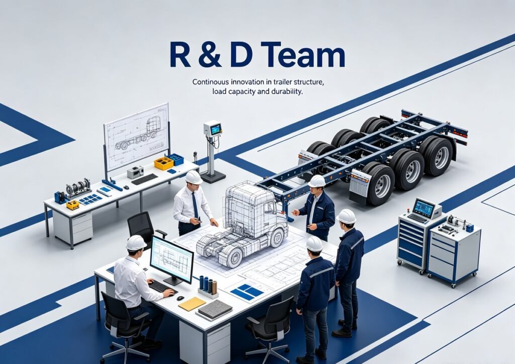 R&D engineers design heavy duty semi trailer, CAD drawing for durable mine trailer for Africa