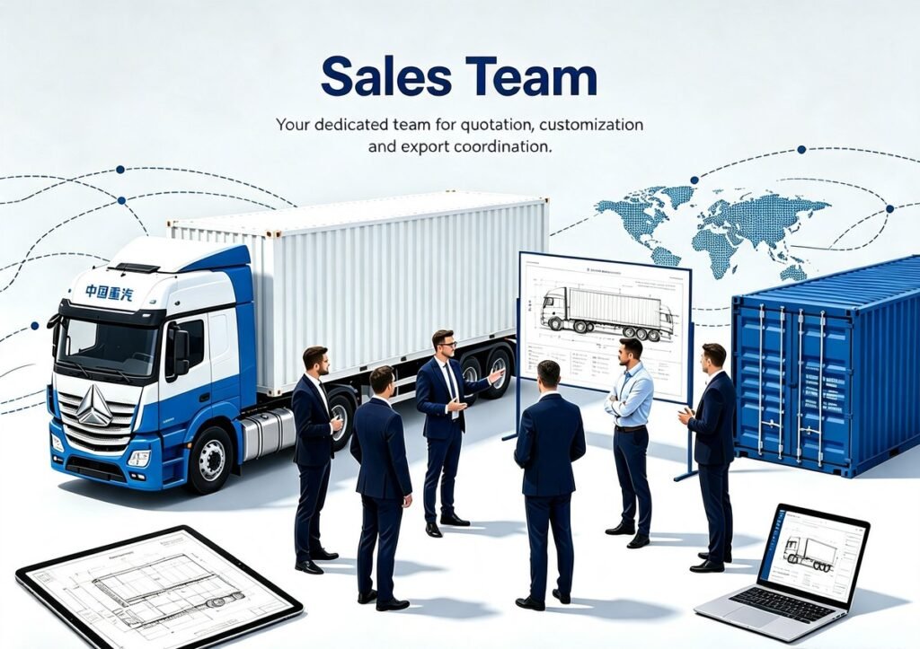 Vetros sales team discuss SINOTRUK tractor trailer export quotation for African customers