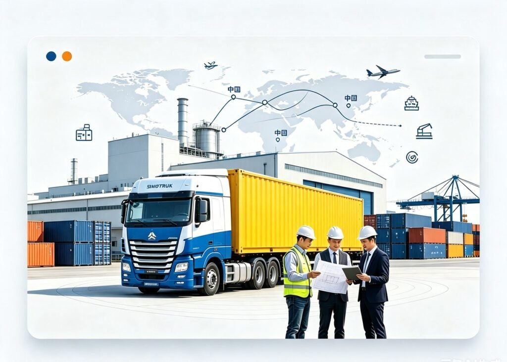 SINOTRUK tractor truck at container port, Vetros Vehicle team review export plan, heavy truck export to Africa